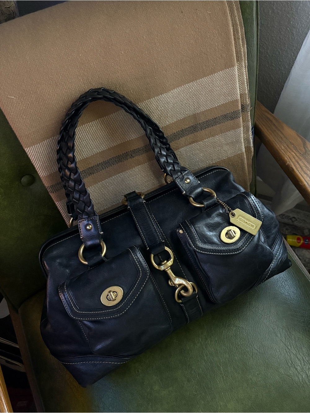 COACH Y2K BLACK VACHETTA LEATHER LG DAPHNE DOCTOR SATCHEL TOTE BAG 3569 black - Picture 1 of 16
